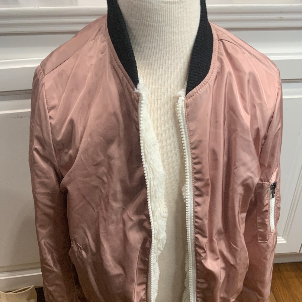 Dusky Rose Bomber Jacket Faux Fur Lining
